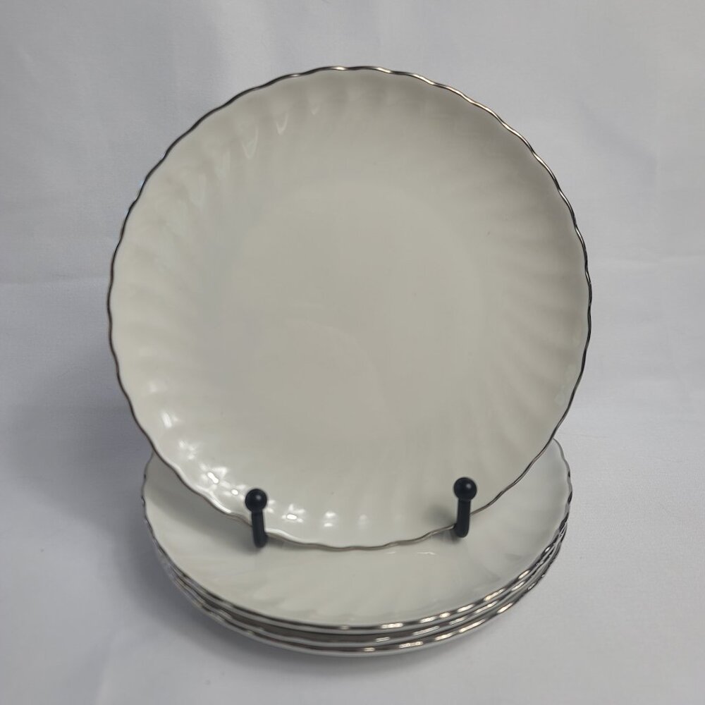 FOUR Syracuse China Wedding Ring Salad Plates White with Platinum Trim